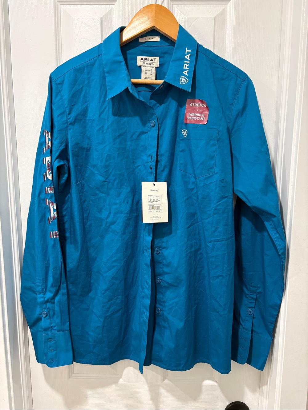 Ariat women’s Teal Stretch Wrinkle-Resistant Button-Up Shirt XL